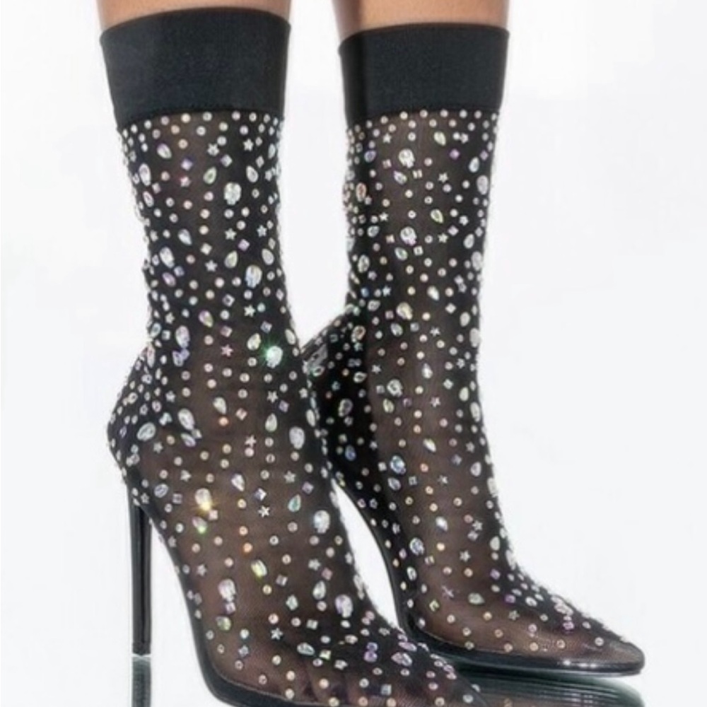 Elegant Black Mesh Rhinestone Heels